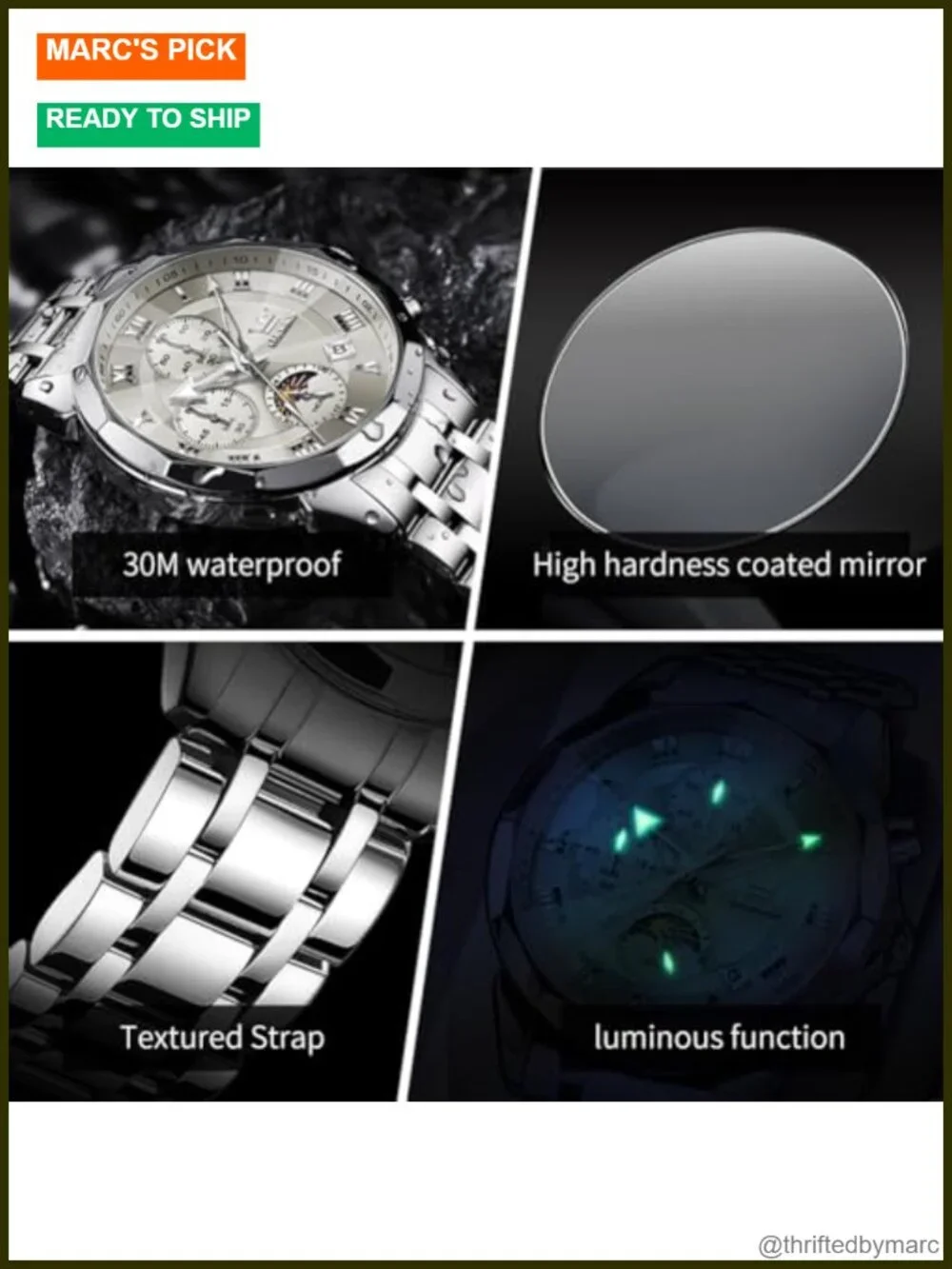 Men's Quartz Chronograph Dress Watch - Luminous Date Stainless Steel